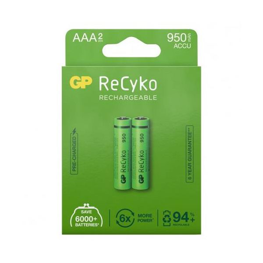 GP Batteries ReCyko 950 Batteri laddningsbart, AAA, 2-pack