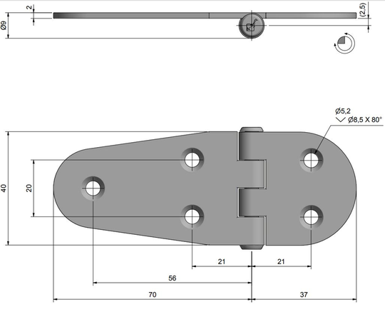 Gångjärn rostfritt, 107x40 mm reverserat