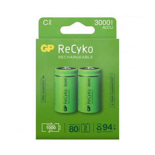 GP Batteries ReCyko 3000 Batteri laddningsbart, C, 2-pack