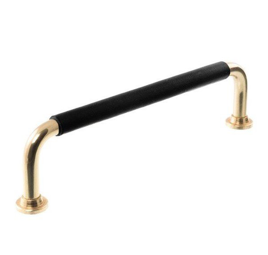 Linfalk Handtag mässing/svart läder helt stycke 1353-128-0125LS