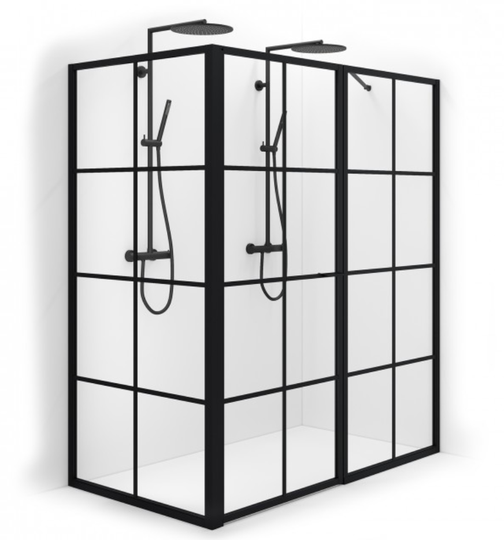 Macro Duschhörn Empire L 76 - Klarglas med spröjs Svart matt 76x125+98