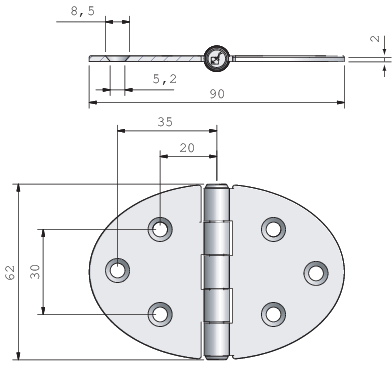 Gångjärn, rfr oval centrumknorr 90x62 mm