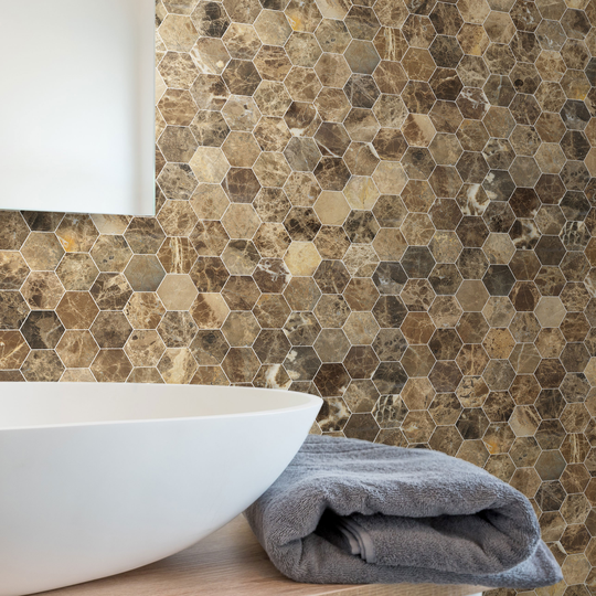 Marmor Arredo Emperador Dark Hexagon Brun 5x5 cm Polerad